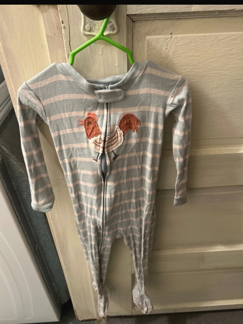 Carter's Gray & Cream Striped Footie with Chicken Appliqué